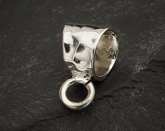 Sterling Silver Pendant Bail with Front Facing Open Ring, Hammered Bail, Pendant Bail, Open Bail