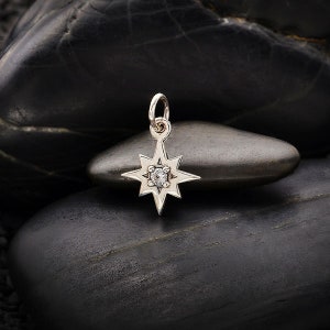 35% Off NO Coupons Needed, Sterling Silver 8 Point Star Charm with Nano Gem - 16mm, Star Charm, Celestial Jewelry, 8 Point Star Charm