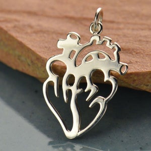 Sterling Silver Anatomical Heart Charm Flat, A1425, Heart Charms, Vascular Heart Charm