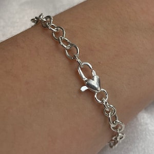 Sterling Silver Charm Bracelet with Heart Clasp, Chain Bracelet, Heart Closure, Best Seller