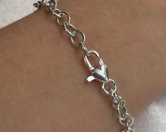 Sterling Silver Charm Bracelet with Heart Clasp, Chain Bracelet, Heart Closure, Best Seller