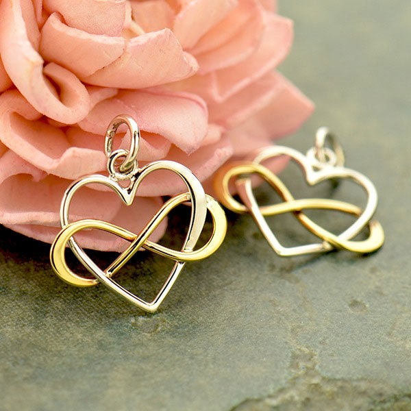 35% Off NO Coupons Needed, Sterling Silver Infinity Heart Charm with Bronze Infinity, Heart Charms, Infinity Charm