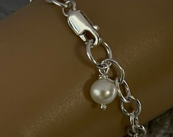 35% Off NO Coupons Needed, Sterling Silver Charm Bracelet with Freshwater Pearl, Sterling Silver Chain Bracelet, Chain