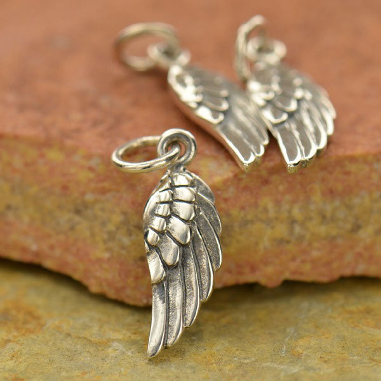 Wing Charm Tiny Ribbed Angel Wing Charm Ribbed Wing Charms Etsy