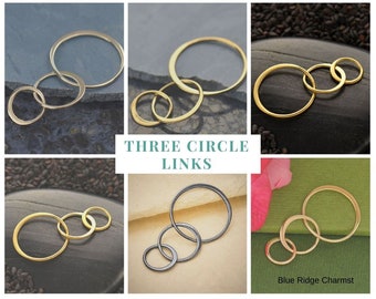 Three Circle Links, Sterling Silver Three Circle Links, Jewelry Links, Circle of Life Jewelry Links