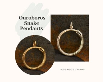 Ouroboros Snake Pendants, Snake Charm, Pet Charm, Wildlife Charms, Sterling Silver Snake Charm