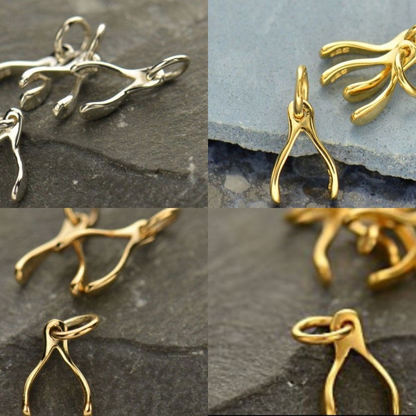35% Off NO Coupons Needed, Sterling Silver Wishbone Charm, A784, Gold Plated Wishbone Charm. Natural Bronze Wishbone Charm