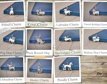 Dog Charms, Sterling Silver Labrador Dog Charm, Maltese Dog Charm, French Bull Dog, Dachshund Dog Charm, Pitbull Dog Charm, Pug Dog Charm