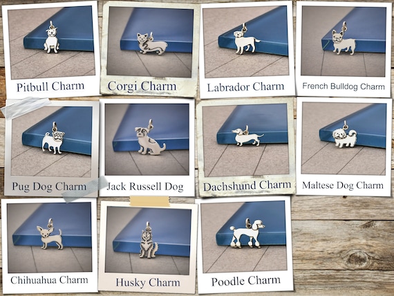 Dog Charms, Sterling Silver Labrador Dog Charm, Maltese Dog Charm, French Bull Dog, Dachshund Dog Charm, Pitbull Dog Charm, Pug Dog Charm
