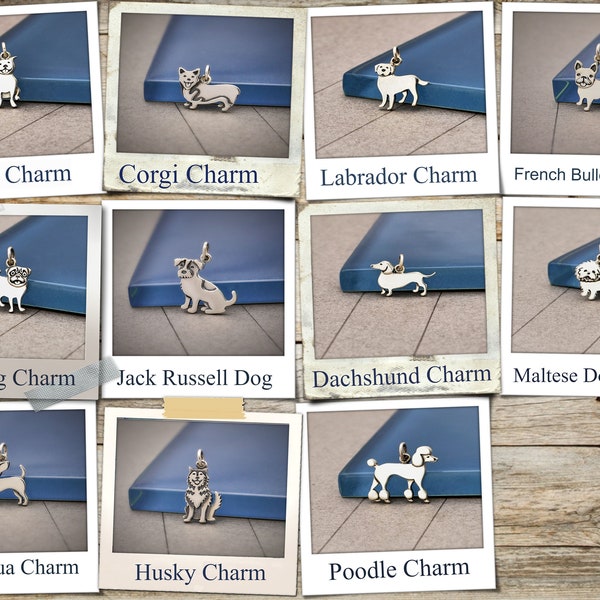 Dog Charms, Sterling Silver Labrador Dog Charm, Maltese Dog Charm, French Bull Dog, Dachshund Dog Charm, Pitbull Dog Charm, Pug Dog Charm