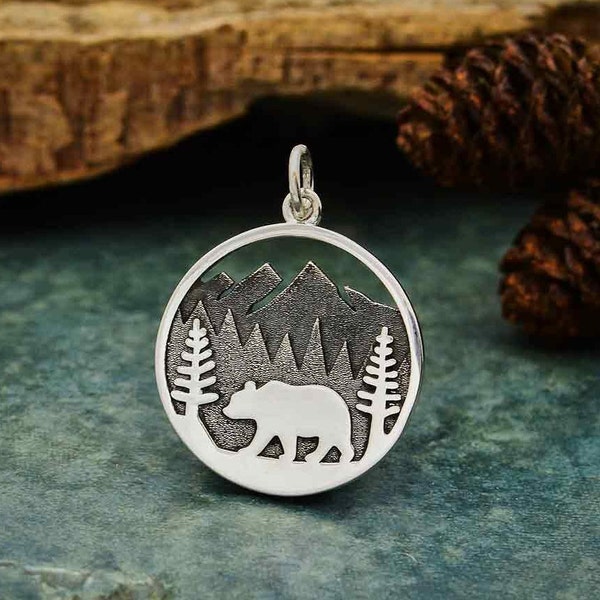 On Sale 30% Off, Sterling Silver Bear Charm in Mountain Meadows, A4190, Mountain Bear Charm