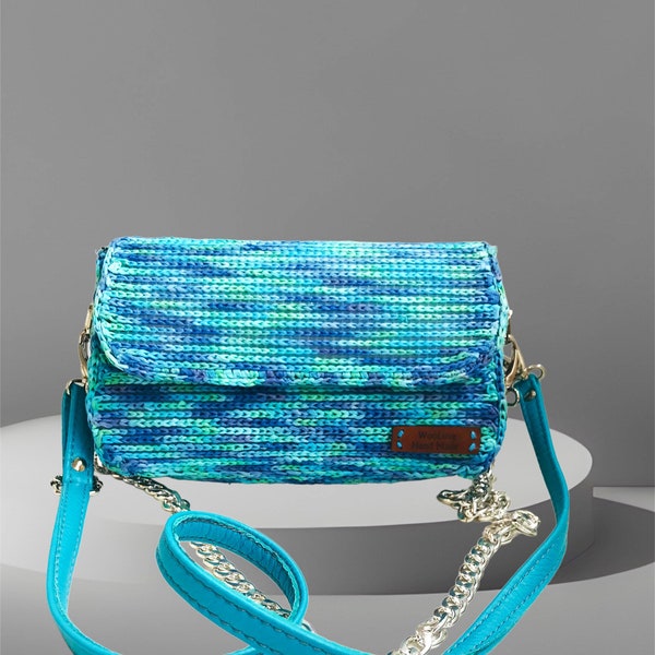 Sac à main en raphia turquoise ton sur ton Sac à bandoulière Rabat pour femme Sac à main pour femme Sac à bandoulière tendance pour femme Chaîne et bracelet en cuir Accessoires d'été