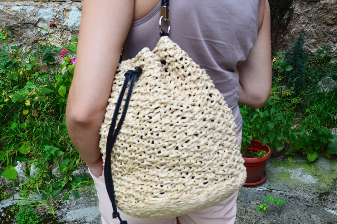 Crochet Raffia Bucket Bag Drawstring Basket Shoulder Bag Etsy