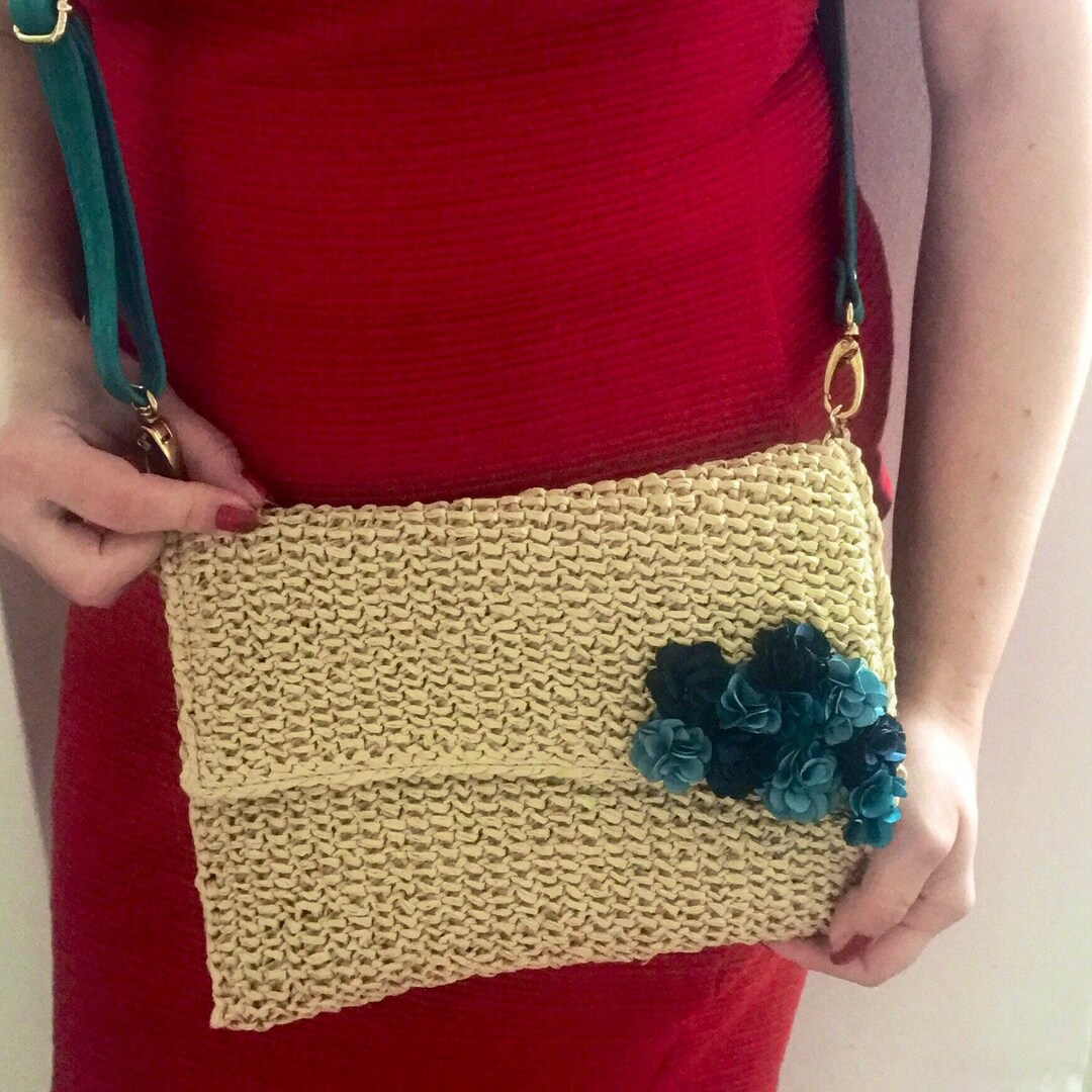 Small Raffia Baguette Floral Bag Envelope Purse Evening Armpit Pouch ...