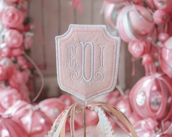 CAKE TOPPER monogrammed custom baby shower Pink and Blue