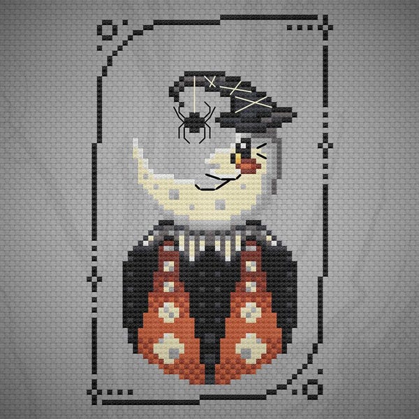 Vintage Halloween digitaal PDF telpatroon voor kruissteek: Spooky Cute Moon Art - Gotische/Alternatieve woondecoratie - 48 x 76 steken