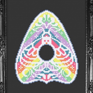 PDF Digital Cross Stitch Pattern, Pastel Planchette With Moth Design, Witch Aesthetic, Occult XStitch Chart, Rainbow Insect, Butterfly, Wing