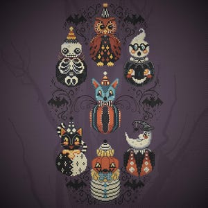 Nostalgic Halloween Digital PDF Counted Cross Stitch, Vintage All Hallows Eve Characters | Spooky Modern Xstitch | 126 x 221 Stitches