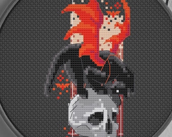 Digitales Kreuzstichmuster, 41 x 73 Zählstiche, Kreuzstichvorlage, Macabre Feline and Bones Anfängerstich