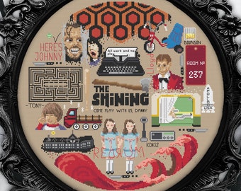 Cross Stitch Pattern Shining Inspired Sampler Counted Xstitch Chart, Horror Movie Inspired, Basic Backstitching, Beginner Design / Graph