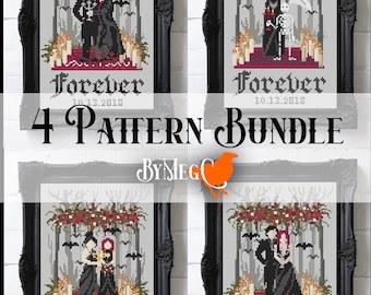 PDF Kreuzstichmuster - 4 Gothic Hochzeitsstiche - LGBTQIA2S+ / Halloween Pride / Horror Lover Verlobung Geschenk Xstitch