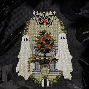 Digital PDF Cross Stitch Pattern - A Cozy Creepmas Counted Xstitch Chart, Vintage Victorian Feel Ghost Xmas Photograph - Christmas Design