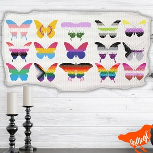 LGBTQ+ Pride Butterflies Cross Stitch Pattern, Instant PDF Download, Modern Counted Xstitch, Colourful Flag Stripe Design, Wings, Insect