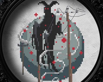 Digitales Kreuzstichmuster - Mothman am Telefon / Stromkabel - Creepy Night Cryptid - Kleine einfache Anfänger Xstitch Chart