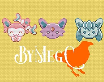 Eeveerations Digitale PDF Kreuzstichvorlage, Anfänger eevee Pokemon Entwicklung - Sylveon Espeon Glaceon | 125 x 37 Stiche