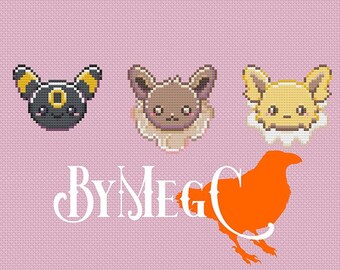 Eeveesolutions Digitale PDF Kreuzstichvorlage, Anfänger eevee Pokemon Entwicklung - Umbreon Eevee Jolteon | 125 x 37 Stiche