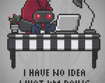 Digitale PDF-Kreuzstichvorlage für Firmen-Kryptiden, Mothman ohne Ahnung | Gruselig-niedlicher Firmenhumor | Moderner Kreuzstich | 67 x 66 Stiche