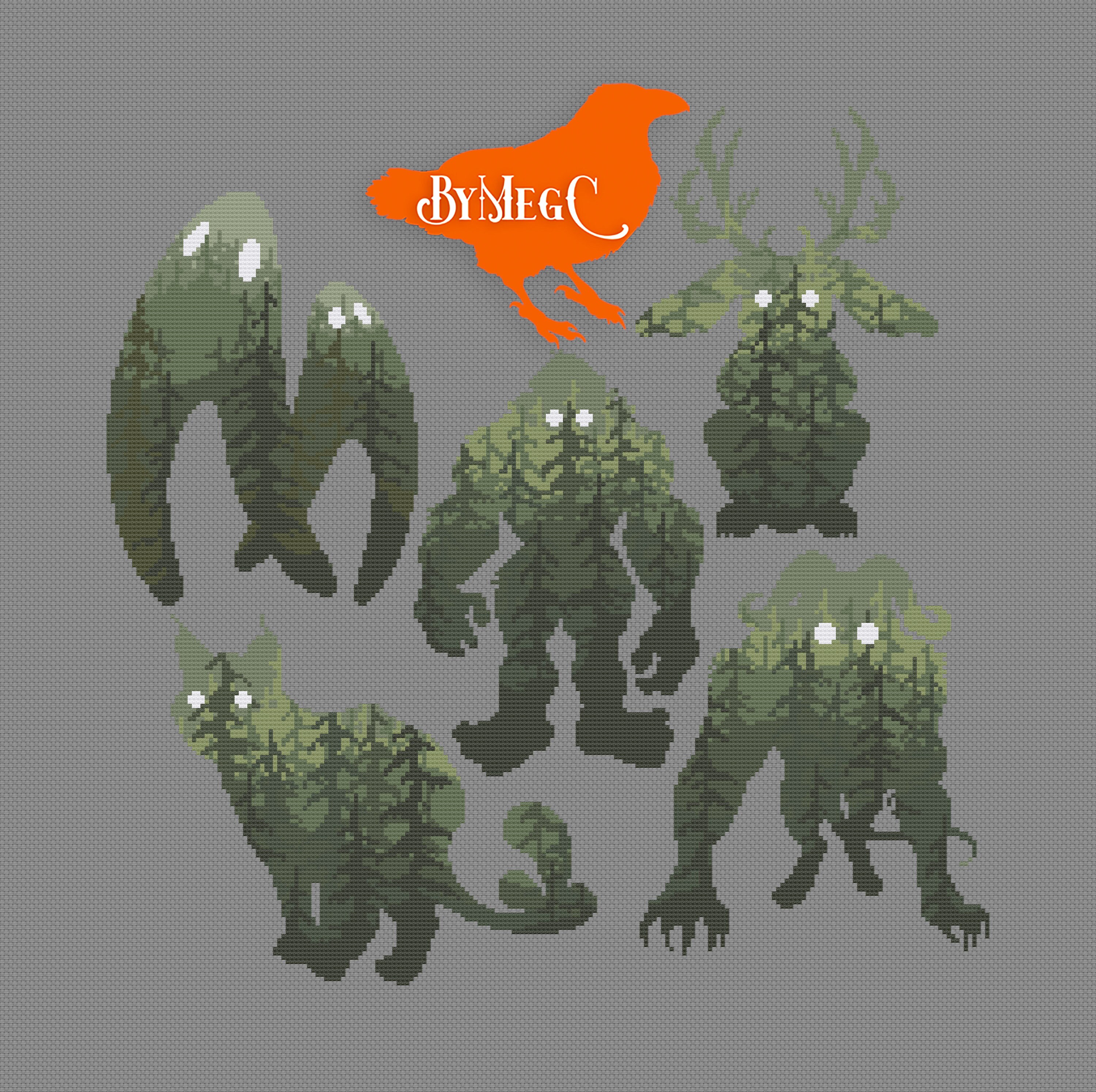 12 Cryptid Combo - Digital Cross Stitch Patterns With Creepy Cryptid ...