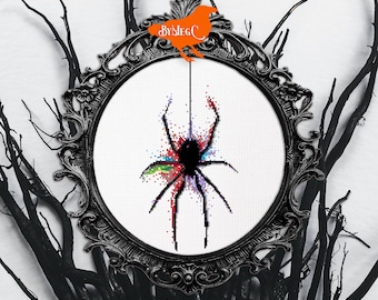 Rainbow Spider Colourful Cross Stitch Pattern, Arachnid Xstitch Counted Chart, Gothic and Witchy Inspired Tattoo Spider, Halloween Vibes