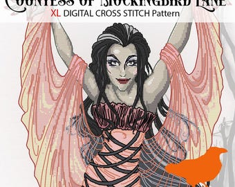 PDF Cross Stitch Pattern Countess of Mockingbird Lane, Large Xstitch Chart for Lovers of Horror, Halloween Gothic Decor, Movie Blockbuster