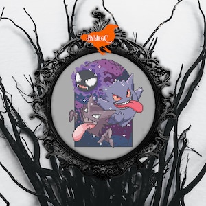 Spookymon - Gastly Haunter Gengar Geist Pokemon Kreuzstich Muster, Halloween Videospiel Charaktere, Anfänger Xstitch