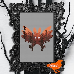 Digitale pdf-kruissteekpatroon, Mothman Counted Xstitch Chart Silhouet, West Virginia Creepy Cryptid, Spooky Cute Easy Beginner Design
