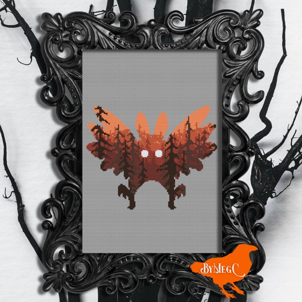 Digitale pdf-kruissteekpatroon, Mothman Counted Xstitch Chart Silhouet, West Virginia Creepy Cryptid, Spooky Cute Easy Beginner Design