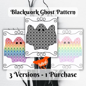 Blackwork Ghost Digital Cross Stitch Pattern, Available in 3 Separate Versions: Black, Rainbow and Pastel, Backstitching Xstitch Pattern