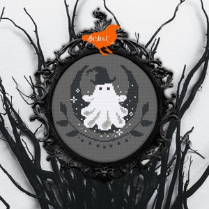 Kruissteekpatroon schattige chibi heks spook, getelde kruissteek voor beginners, Witchy, Gothic, Haunted Xstitch-patroon, tattoo-ontwerp, boe-geroep