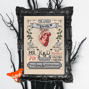 VI, modèle de point de croix inspiré du tarot de mariage des amoureux, carte de Xstitch personnalisable coeur anatomique Union, LGBTQ +