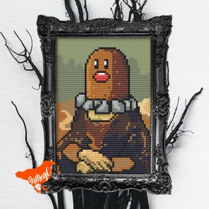Cross Stitch Pattern: Small Masterpiece Painting The Mona Lisa as Diglett, Silly Cute Pokemon Xstitch Chart, Nerdy Video Game Art, Modern