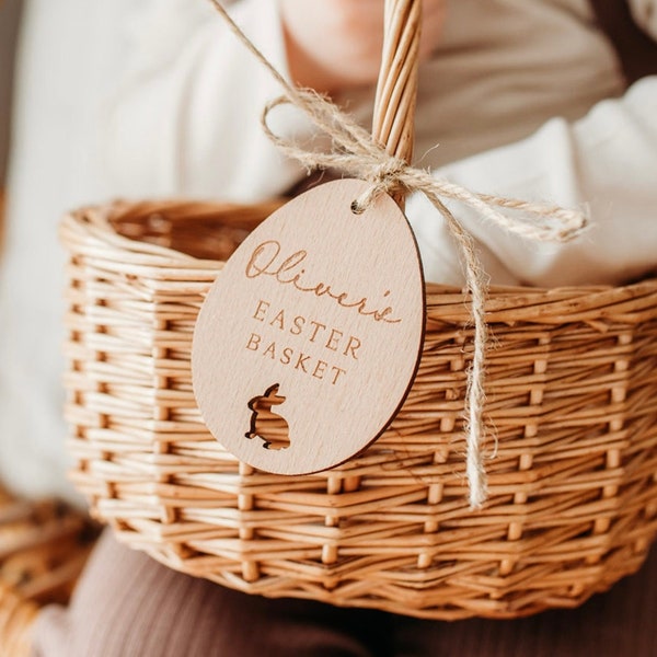 Personalised Engraved Easter Basket Tags | Easter Keepsake Decoration | Wooden Baby Easter Gift | Easter Egg Hunt Labels | Easter Bunny Tag