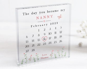 Gift For Nana | The Day You Became My Nanny Acrylic Keepsake Block With Gift Bag | Nana | Nanny | Nanna | Nan