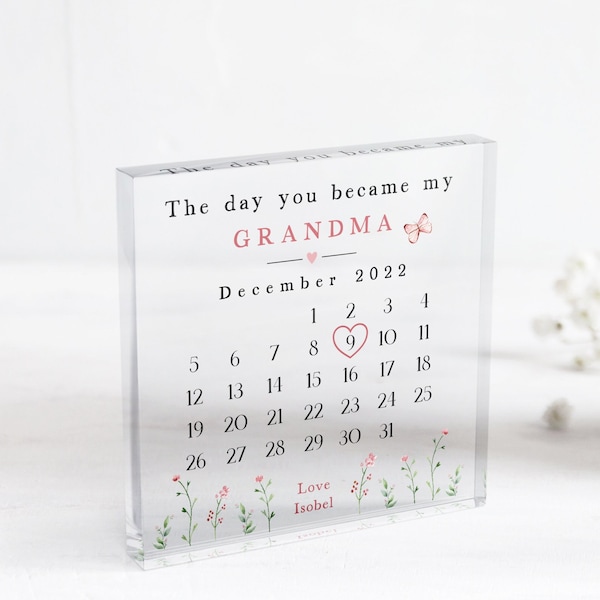 Grandma Gift | The Day You Became My Grandma Acrylic Keepsake Block With Gift Bag | Grandma | Granny | Gran