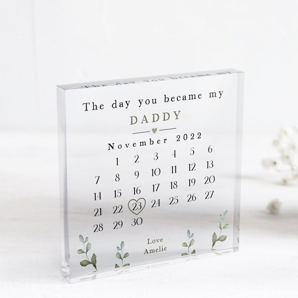 First Fathers Day Daddy Gift | The Day You Became My Daddy Acrylic Keepsake Block & Gift Bag | Dad | Daddy | Papa | Pops