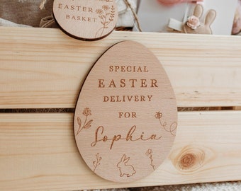 Easter Basket Crate Box Tag | Special Delivery Easter Bunny Plaque | Baby Easter Keepsake Gift | Easter Egg Hunt Labels | Easter Bunny Tag