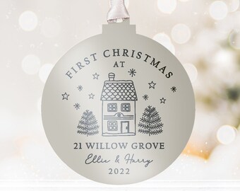 Personalised First Christmas in our New Home Bauble | Wooden Xmas Tree Decoration | Couple Christmas Keepsake | First Christmas New Address