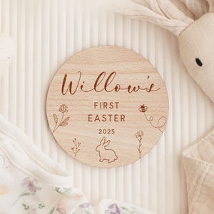 Baby&#39;s First Easter Name Plaque | Babys First Easter Sign | Wooden 1st Easter Keepsake | Personalised Social Media Photo Prop Disc
