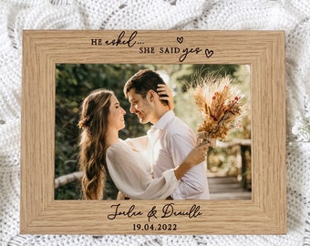 He Asked She Said Yes | Personalised Engagement Photo Frame | Engraved | 7x5 or 6x4 Picture Frame | Perfect Engagement Gift