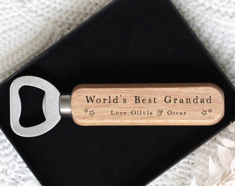 Fathers Day World's Best Grandad Wooden Bottle Opener Gift | Personalised Father's Day Gift for Grandad | Grandpa | Papa | Gramps
